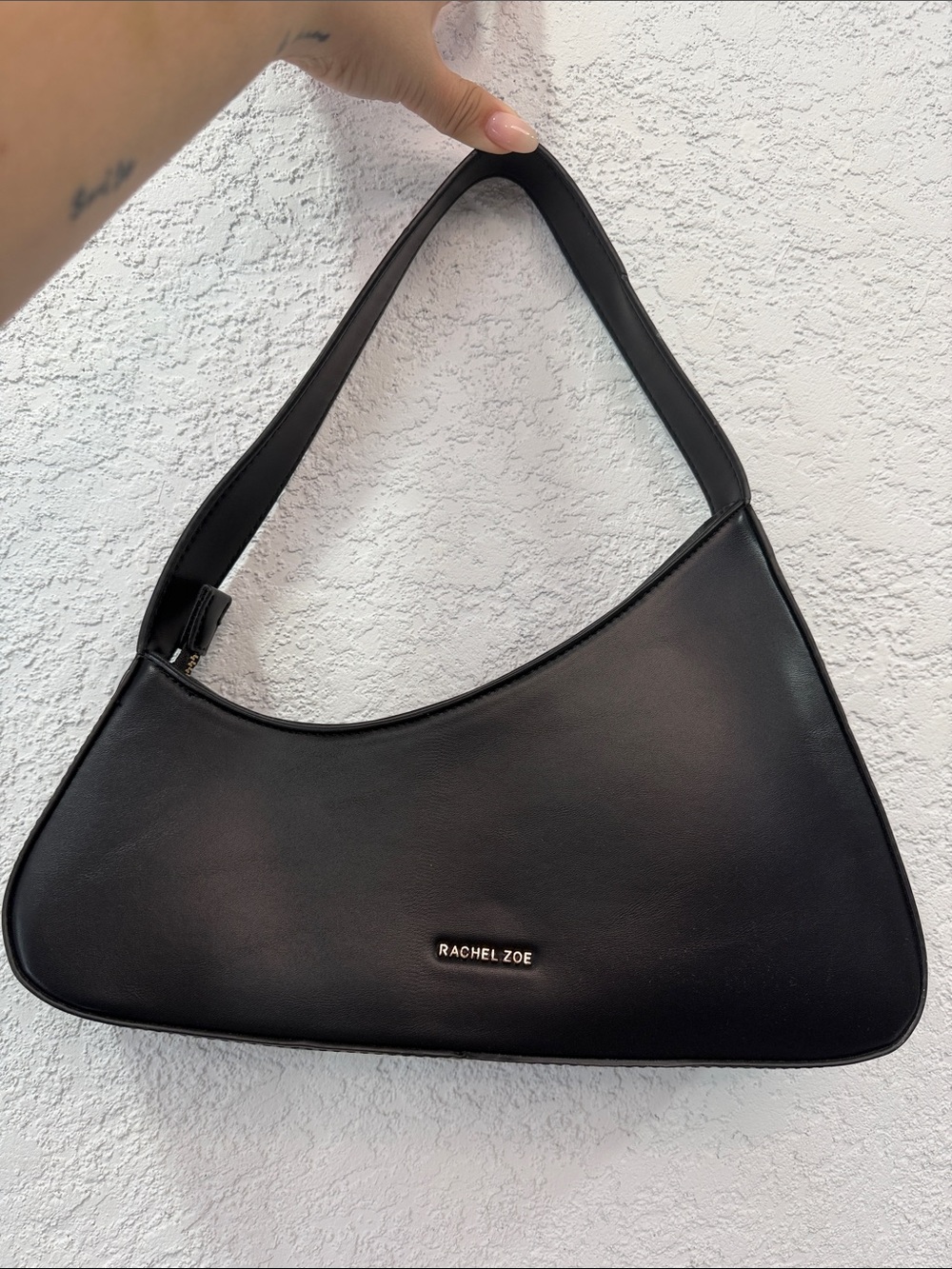 Rachel Zoe Black Crescent Shoulder Bag with Logo Plaque